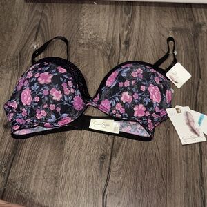 Jessica Simpson Black and Pink Floral Bra